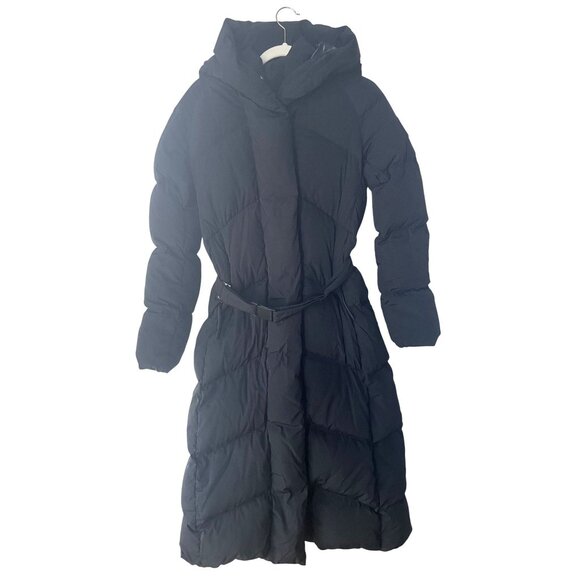 Canada Goose Black Puffer Hooded Belted Long Down Coat Womens - Picture 1 of 16